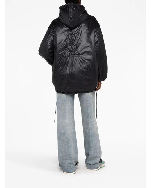 Saint Laurent Black Cassandre Padded Hooded Jacket