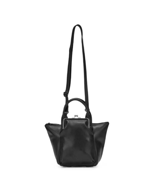 Y's Yohji Yamamoto Black Kiss-Lock Leather Tote Bag