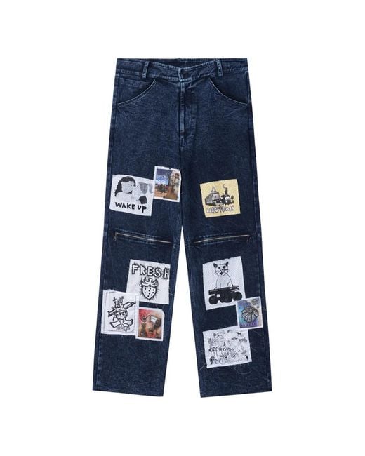 WESTFALL Blue Patch-Detail Straight-Leg Jeans for men