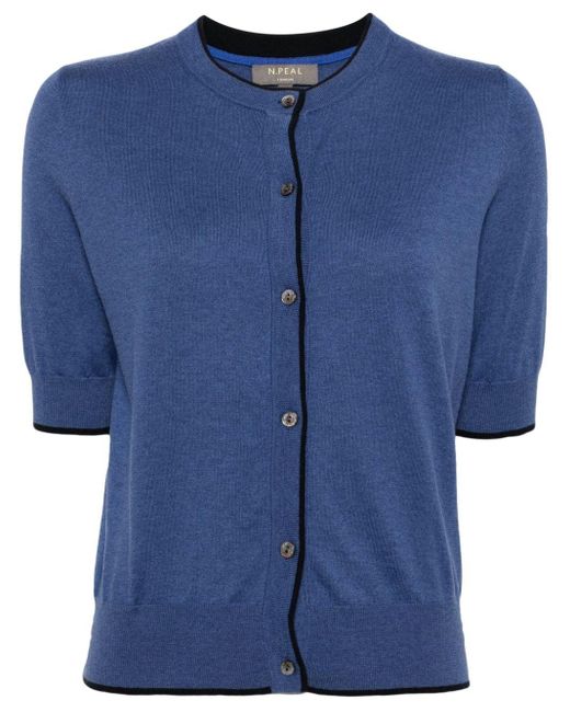 Contrast-trim button-up cardigan N.Peal Cashmere de color Blue