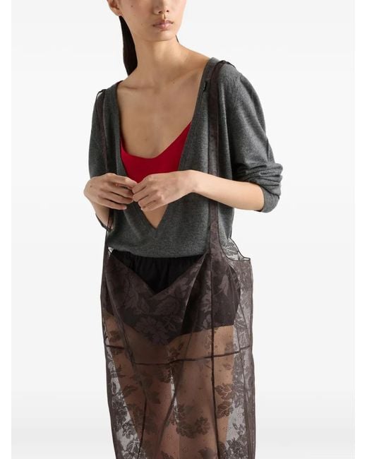 Prada Gray Cashmere V-Neck Sweater