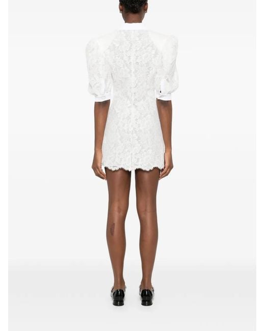 ROWEN ROSE White Puffy-Sleeves Polo Mini Dress