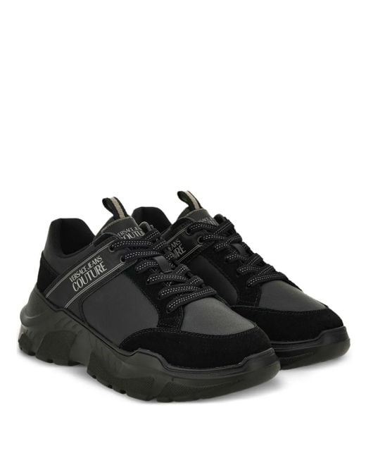 Versace Jeans Couture Black Logo-Patch Chunky Sneakers for men