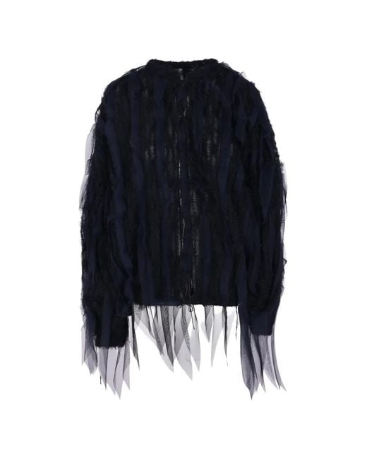 PAULINE DUJANCOURT Blue Tulle-Panelled Frayed Jacket