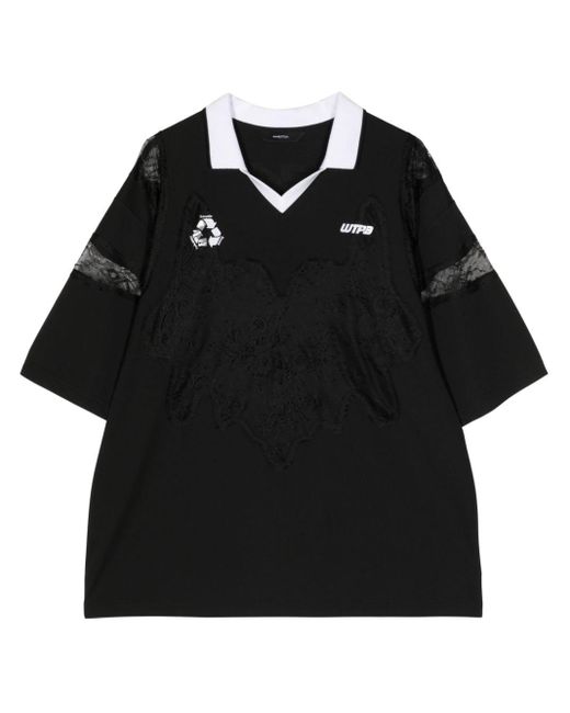 T-shirt à empiècements en dentelle Pushbutton en coloris Black