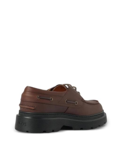 Tod's Brown Leather Chunky-Sole Boat Shoes for men
