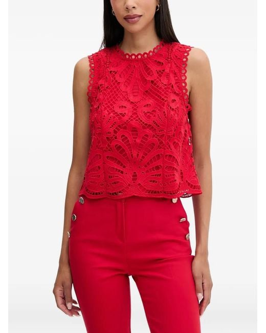 Morgan Red Guipure-Lace Sleeveless Top
