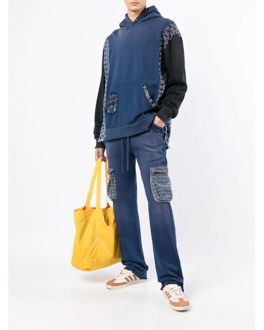 Alchemist Blue Patchwork Detail Cotton Hoodie for men