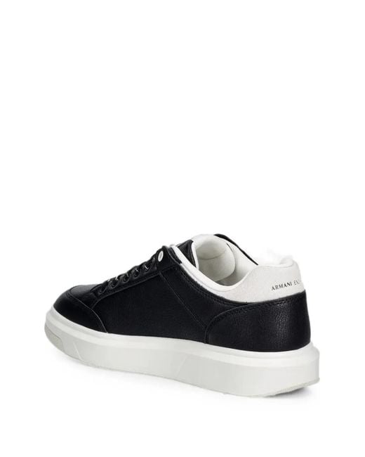 ARMANI EXCHANGE Black Logo-Patch Pebbled Sneakers for men
