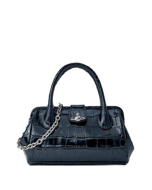 Vivienne Westwood Blue Crocodile-Embossed Leather Tote Bag