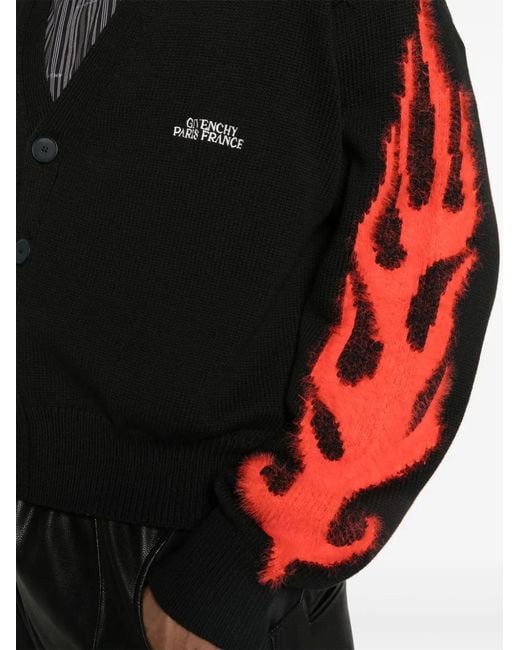 Givenchy Black Flame-Intarsia Logo-Embroidered Cardigan for men