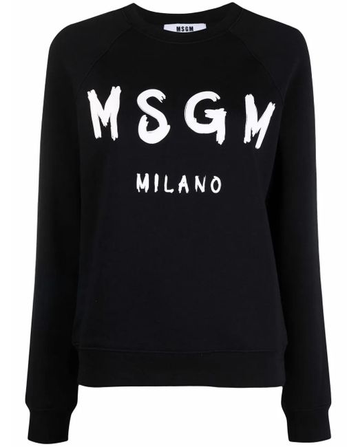 MSGM Black Logo-Print Crew Neck Sweatshirt