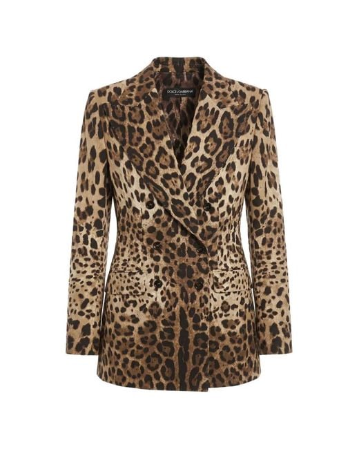Dolce & Gabbana Brown Leopard-Print Double-Breasted Blazer