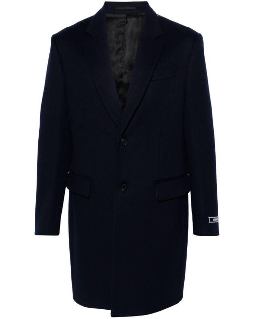 Versace Blue Logo-appliqué Single-breasted Coat for men