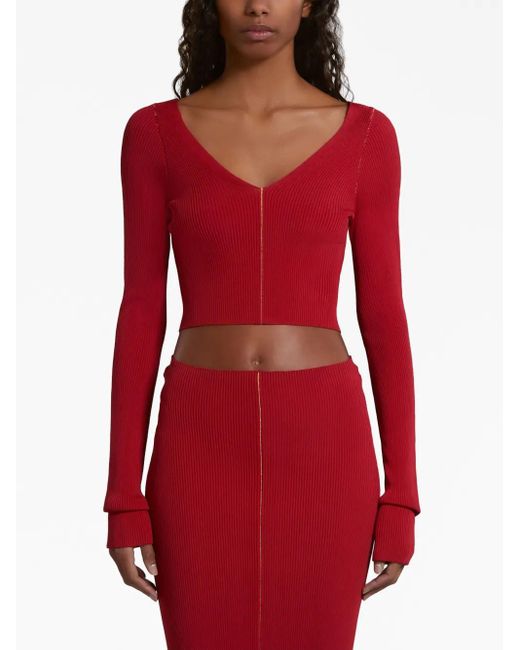 Marni Red Ribbed V-Neck Jumper