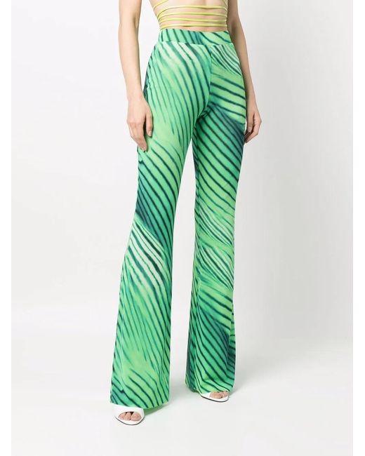 ANDAMANE Green Graphic-Print Flared Pants