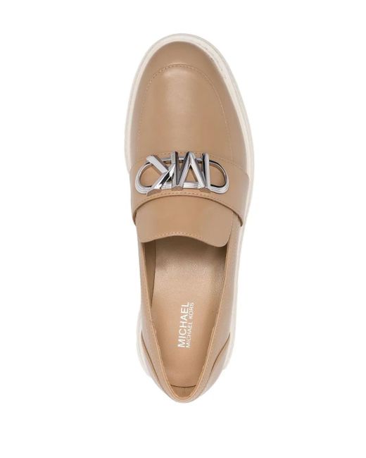 MICHAEL Michael Kors Natural Parker Logo-Plaque Leather Loafers