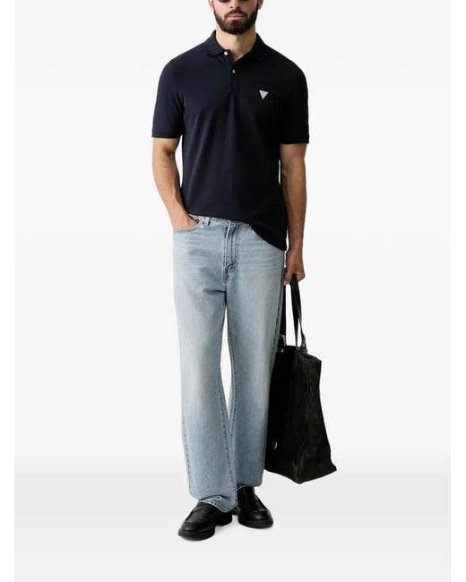 Guess Blue Logo-Patch Polo Shirt for men
