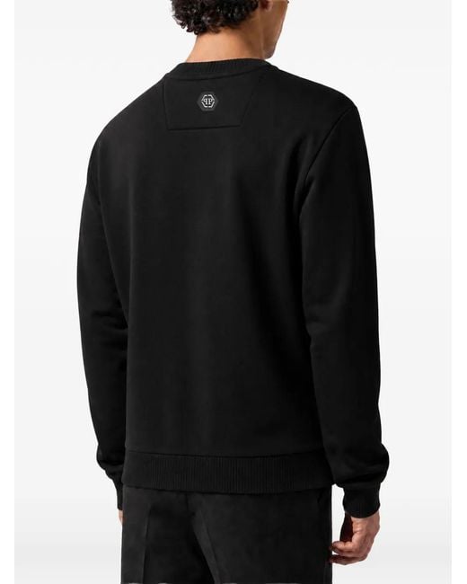 Philipp Plein Black Printed Fleece Round Neck Sweatshirt Greatness for men