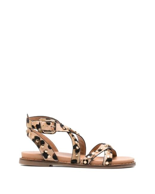Carmela Natural Leopard-Print Stud-Embellished Sandals
