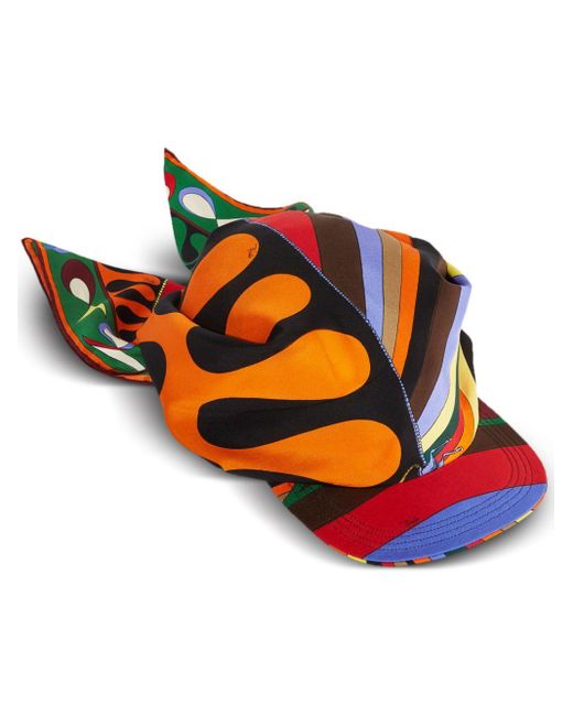 Emilio Pucci Abstract-pattern Silk Visor Hat in Orange