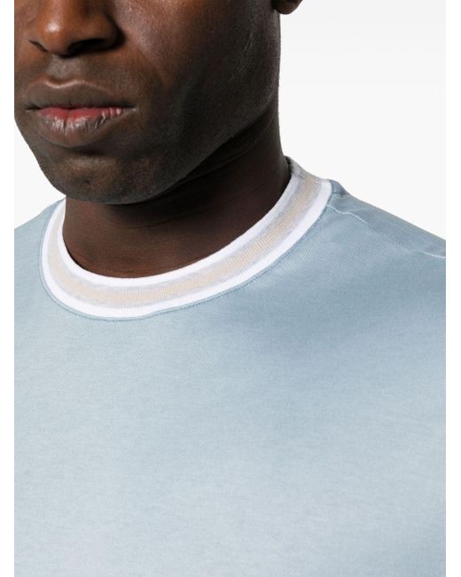 Eleventy Blue Contrast-border Cotton T-shirt for men
