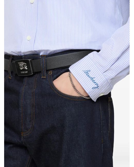 Burberry Purple Striped Logo-Embroidered Shirt for men