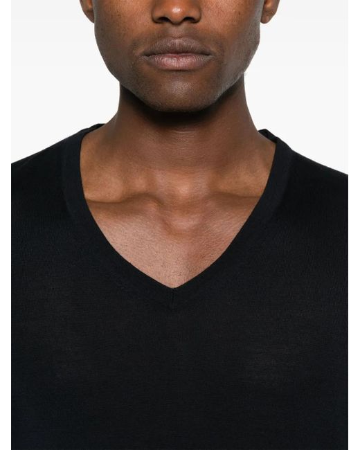 MODES GARMENTS Blue V-Neck Merino Wool Jumper for men