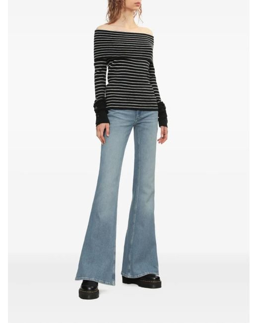 Free People Black Off-shoulder Striped Sweater