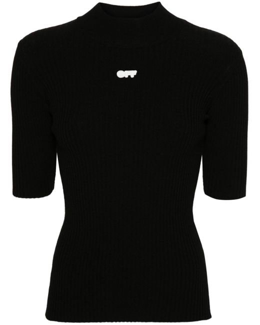 Off-White c/o Virgil Abloh Black Appliqué-logo Ribbed-knit Top