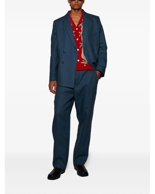 Bode Blue Linen Trousers for men
