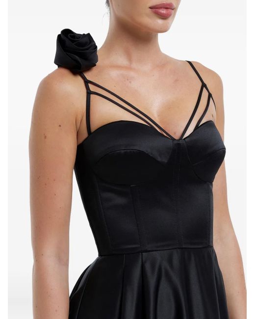 POST MERIDIEM Black Rose-Detail Corset Midi Dress