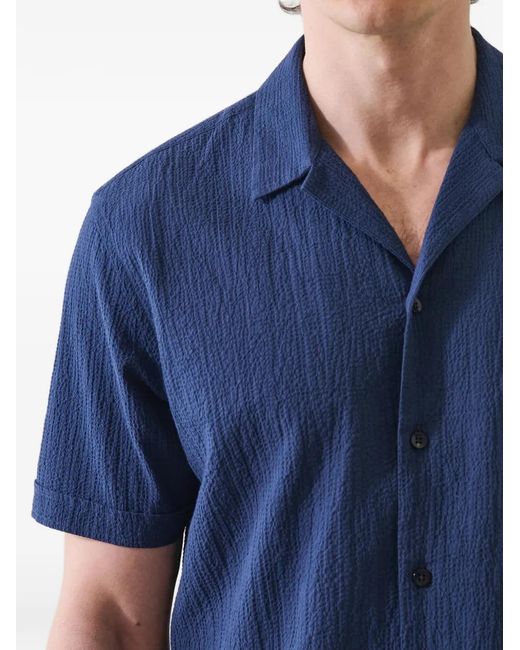 Patrick Assaraf Blue Seersucker-Textured Short-Sleeve Shirt for men