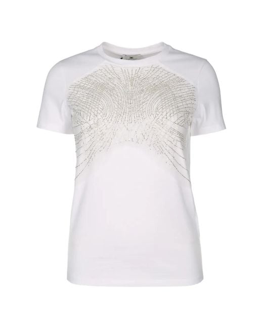 Elisabetta Franchi White Jersey T-Shirt With Embroidered Crystals