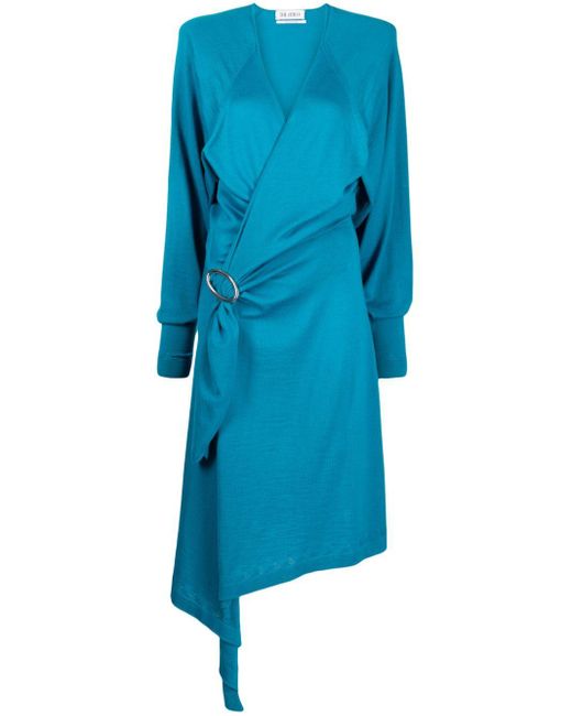 The Attico Blue Atwell Wool Midi Wrap Dress