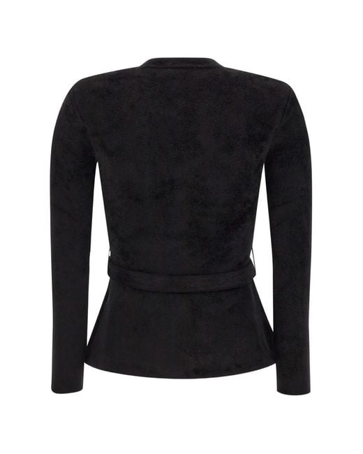 Self-Portrait Black Belted Chenille-Knit Cardigan