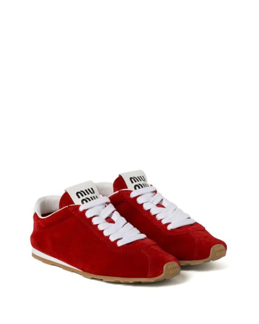 Miu Miu Red Plume Suede Sneakers