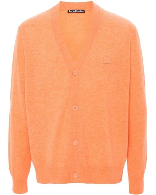Cardigan en laine à patch Face Acne en coloris Orange