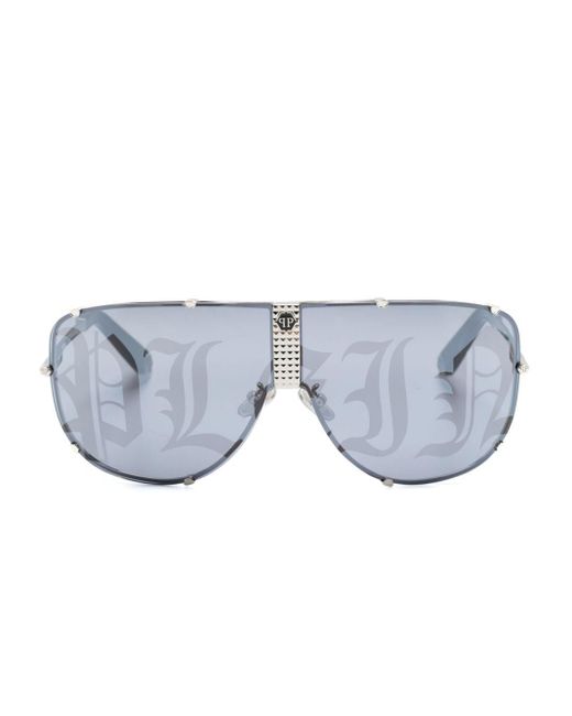 Philipp Plein Blue Logo-print Shield-frame Sunglasses for men