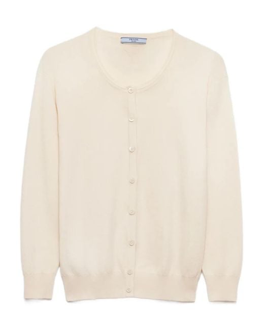 Prada Natural Long-Sleeves Button Cardigan