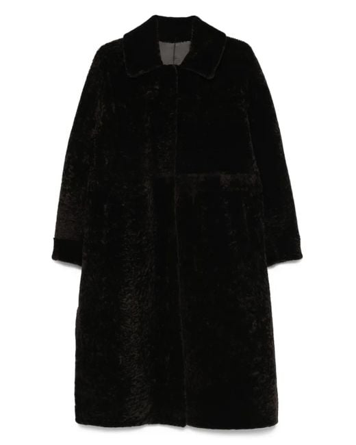 Manzoni 24 Black Mantel mit Shearling-Kragen