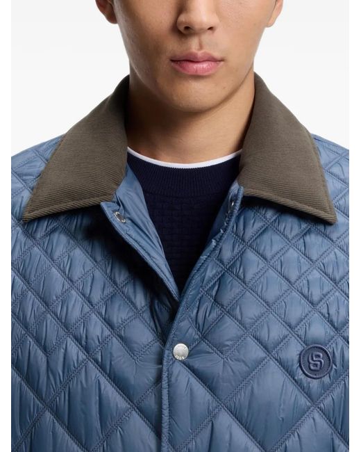 Boss Blue Water-Repellent Jacket With Mixed Quilting for men