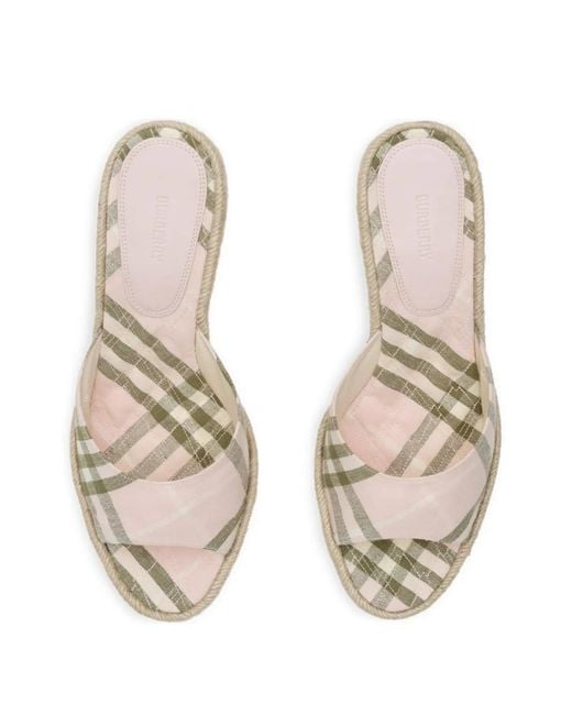 Burberry White Check Mews Espadrille Mules