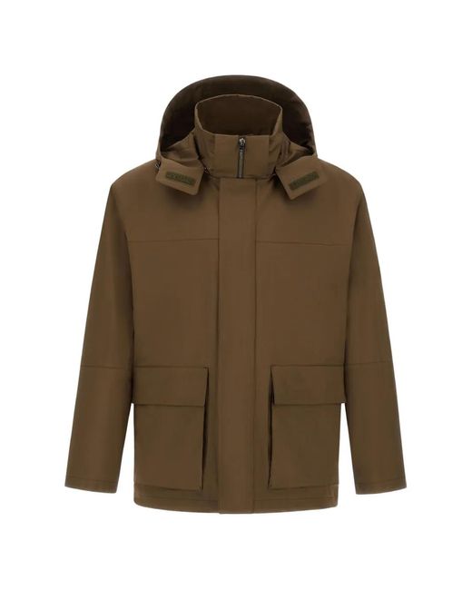 Herno Brown Flap-Pocket Hooded Jacket for men