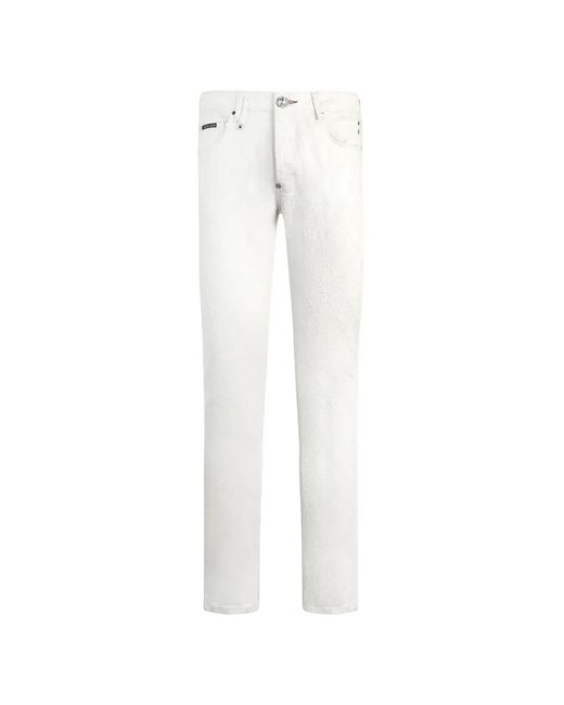 Philipp Plein White Embroidery Monogram Jeans for men