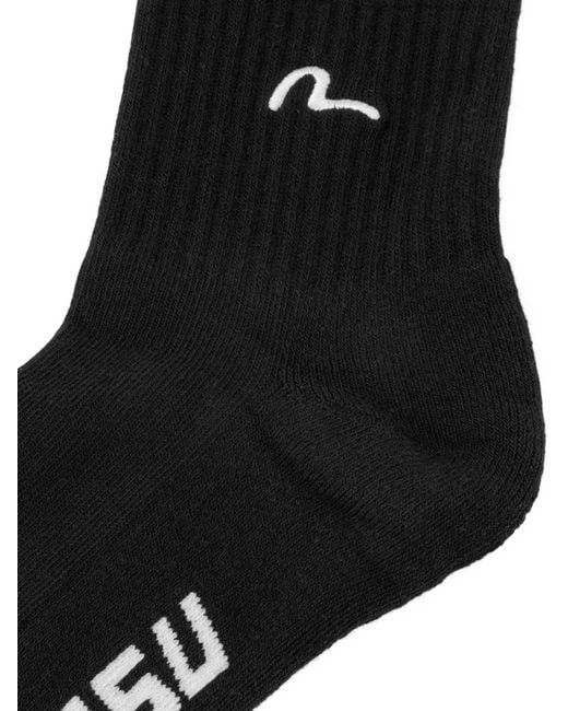 Evisu Black Seagull Logo-Embroidered Socks