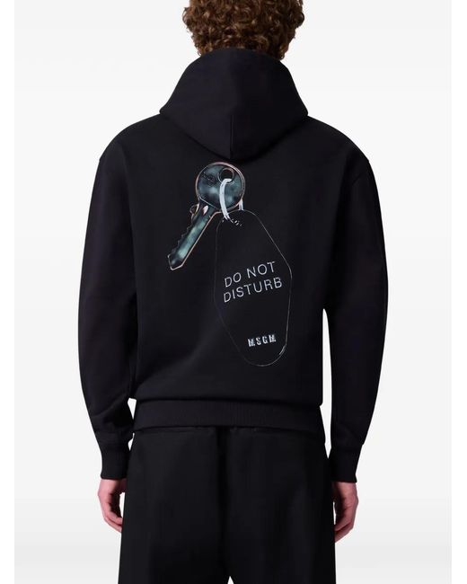 MSGM Blue Graphic-Print Drawstring Hoodie for men