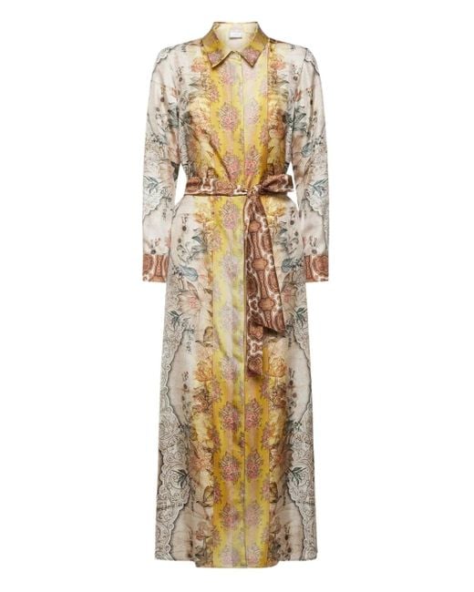 Pierre Louis Mascia Metallic Floral-Print Shirt Maxi Dress
