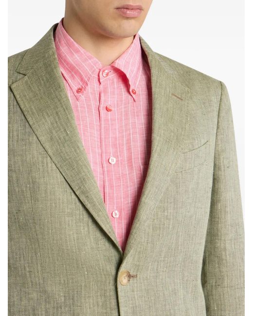 Etro Green Chevron-Motif Single-Breasted Linen Jacket for men