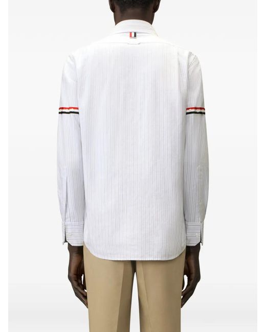 Thom Browne White Madras Oxford Striped-Armband Shirt for men